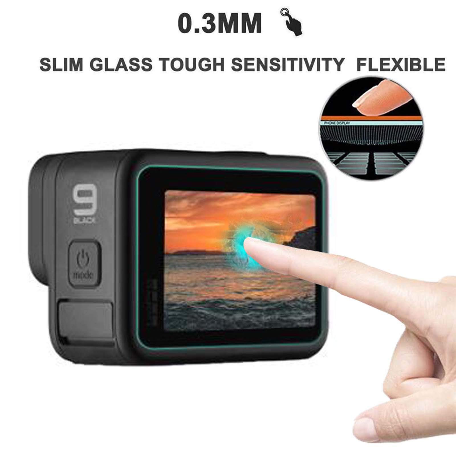 PCTC Ultrathin Clear Tempered Glass Screen Protector for GoPro Hero 9 10 11 12 Black 2 Pack - View 3 of 8