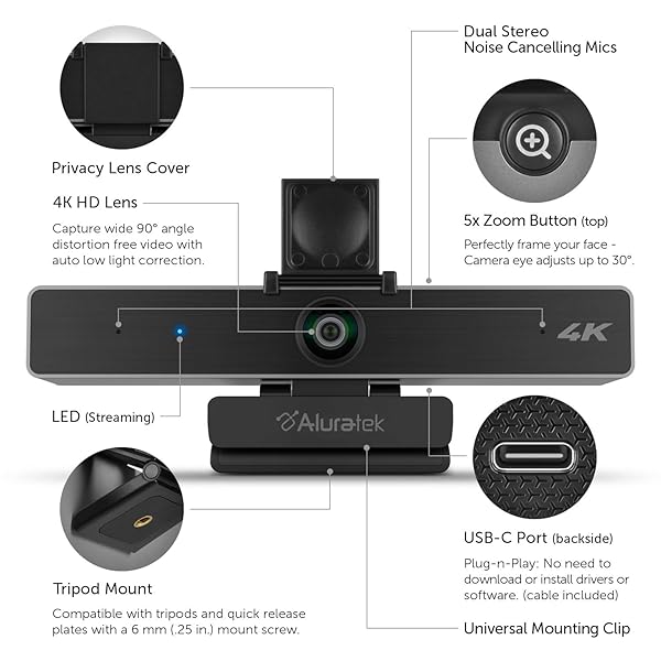 Aluratek Aluratek HD 1080P Webcam for PC & Mac - Perfect for Video Calls & Conferences - View 6 of 10