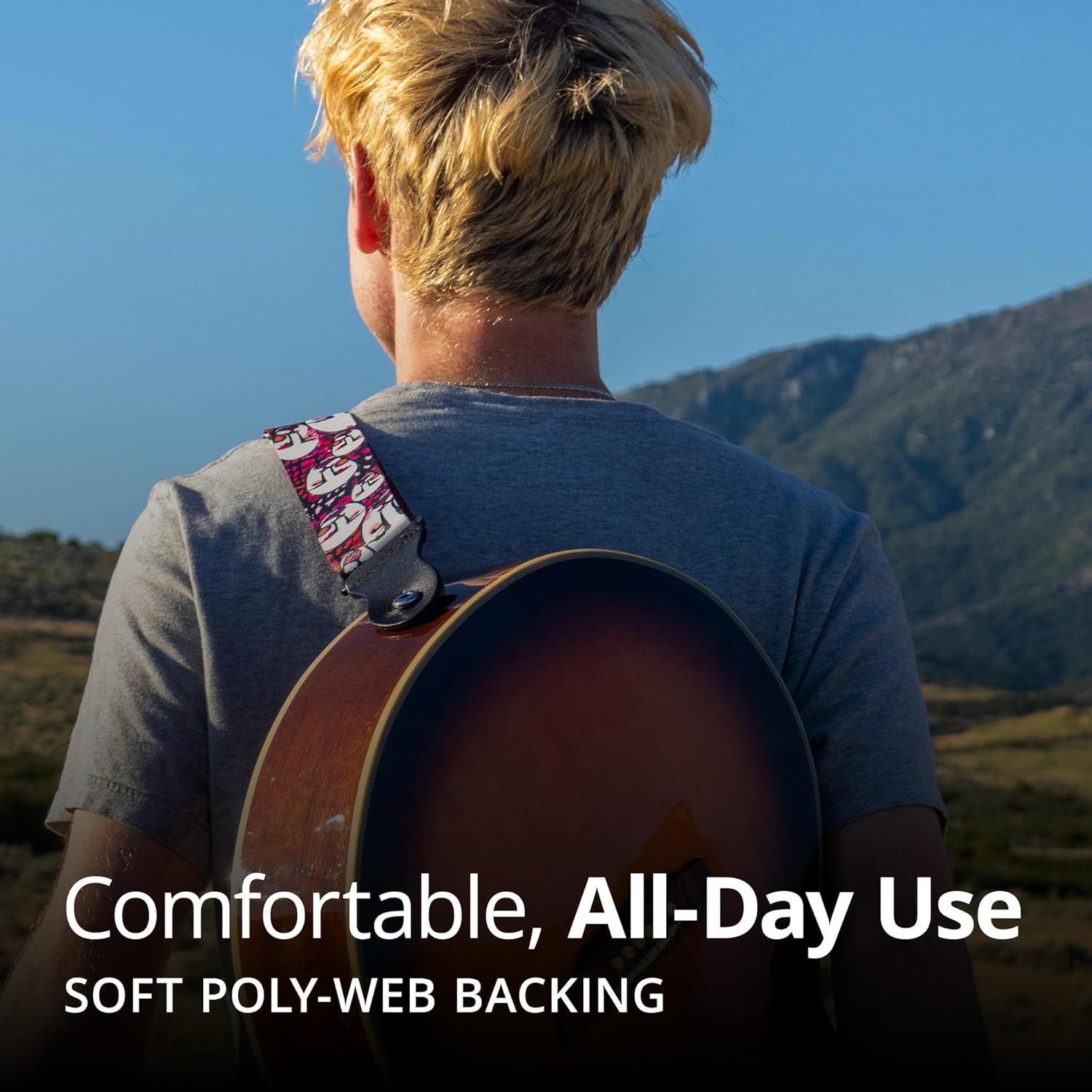 KLIQ Music Gear KLIQ Vintage Woven Guitar Strap for Acoustic and Electric Guitar with 2 Rubber Strap Locks Artist Sublimated Faces - View 4 of 9