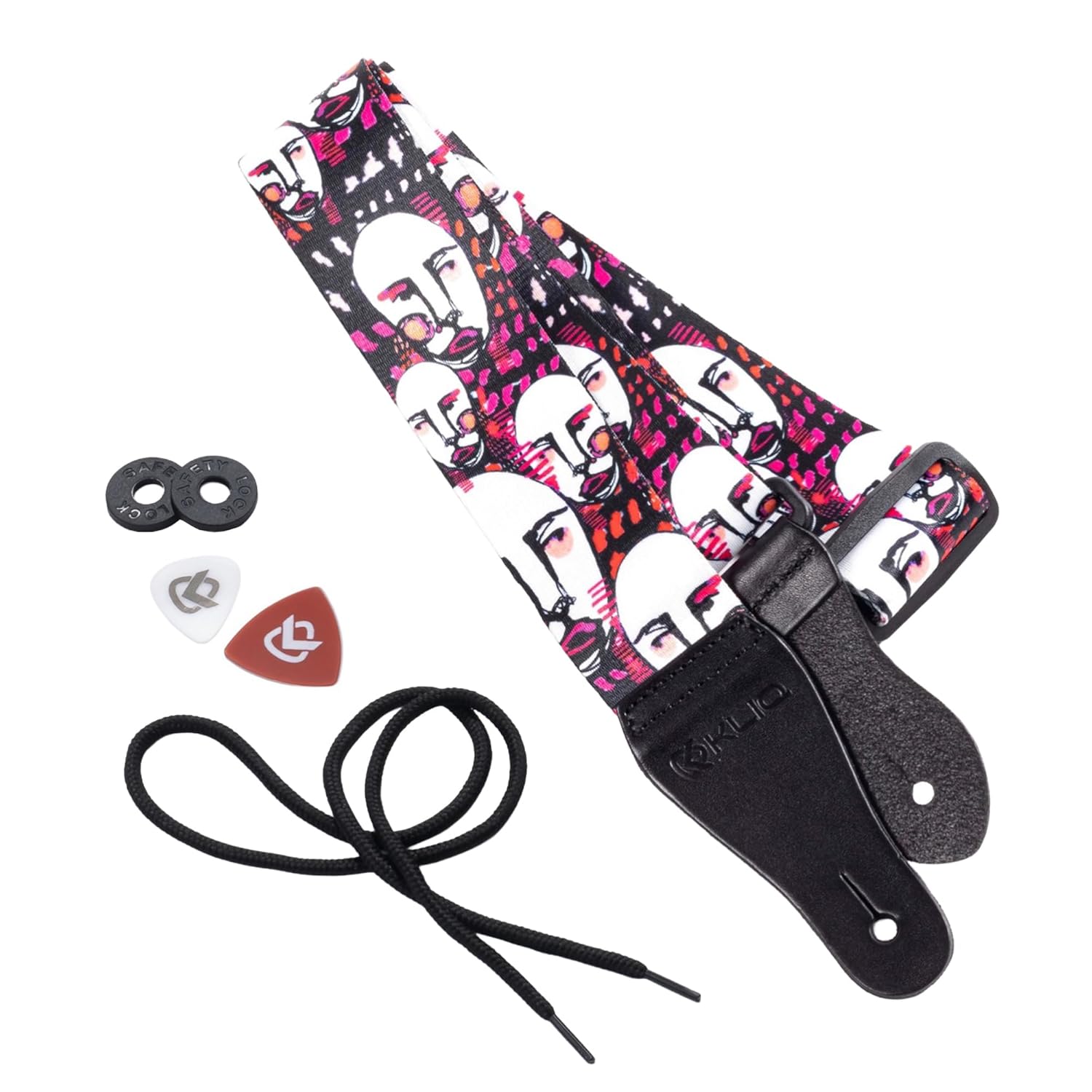 KLIQ Music Gear KLIQ Vintage Woven Guitar Strap for Acoustic and Electric Guitar with 2 Rubber Strap Locks Artist Sublimated Faces