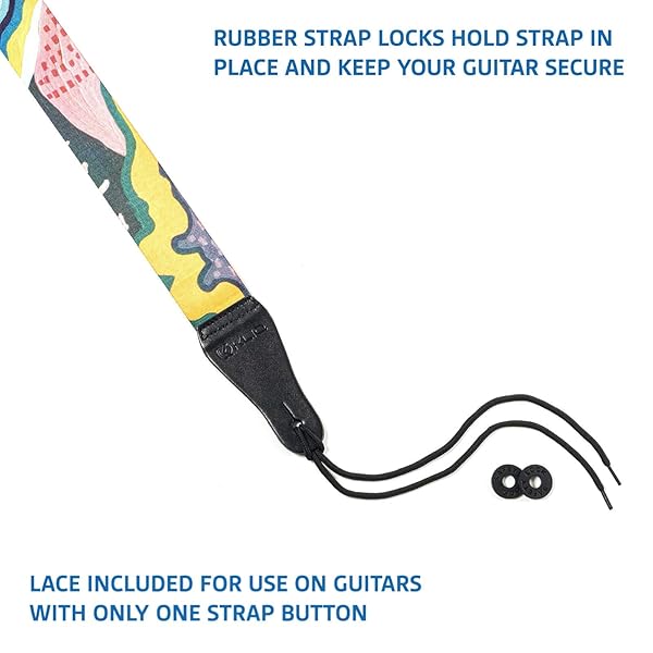 KLIQ Music Gear Shop KLIQ Vintage Woven Guitar Strap - Free Strap Locks, Picks & Lace | Artist Series 'Anemone' for Acoustic & Electric Guitars - View 5 of 11