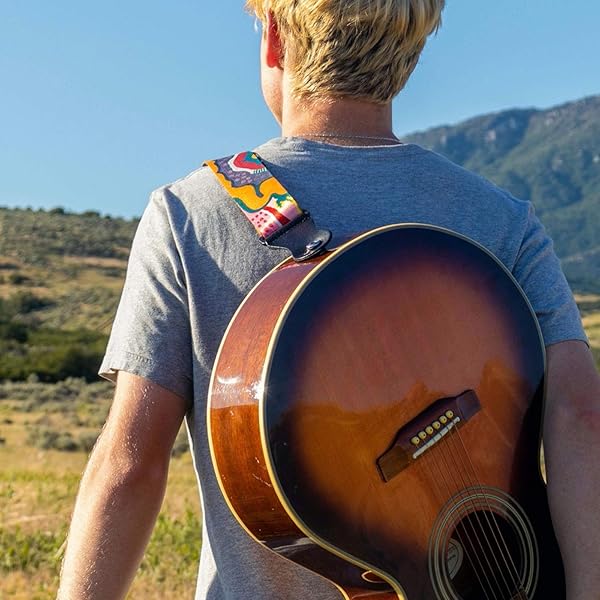 KLIQ Music Gear Shop KLIQ Vintage Woven Guitar Strap - Free Strap Locks, Picks & Lace | Artist Series 'Anemone' for Acoustic & Electric Guitars - View 6 of 11