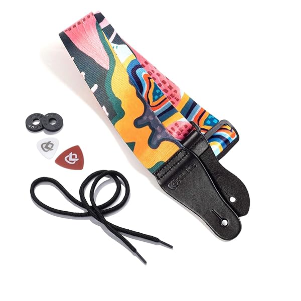 KLIQ Music Gear Shop KLIQ Vintage Woven Guitar Strap - Free Strap Locks, Picks & Lace | Artist Series 'Anemone' for Acoustic & Electric Guitars