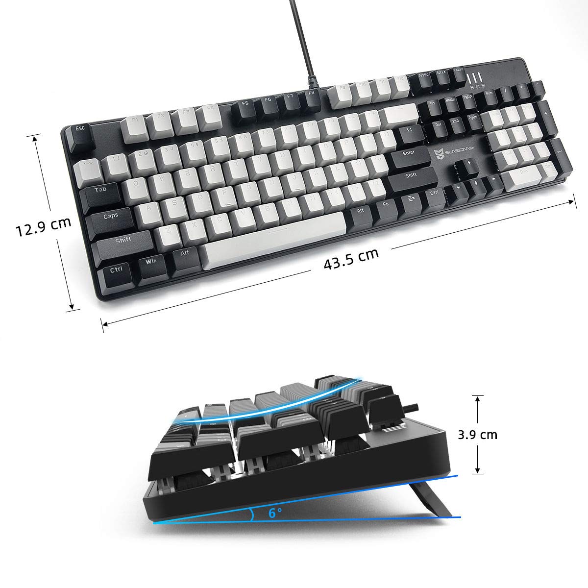 Merdia Mechanical Gaming Keyboard Blue Switch 104 Keys Wired Hot Swappable Silent Black Grey Combo for PC Gaming - View 4 of 7