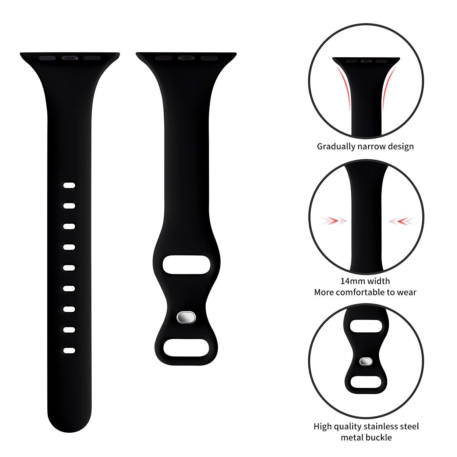 Acrbiutu Acrbiutu Thin Slim Band for Apple Watch 38mm to 49mm Replacement Silicone Sport Strap for iWatch Series 1 to 10 in Black - View 3 of 7