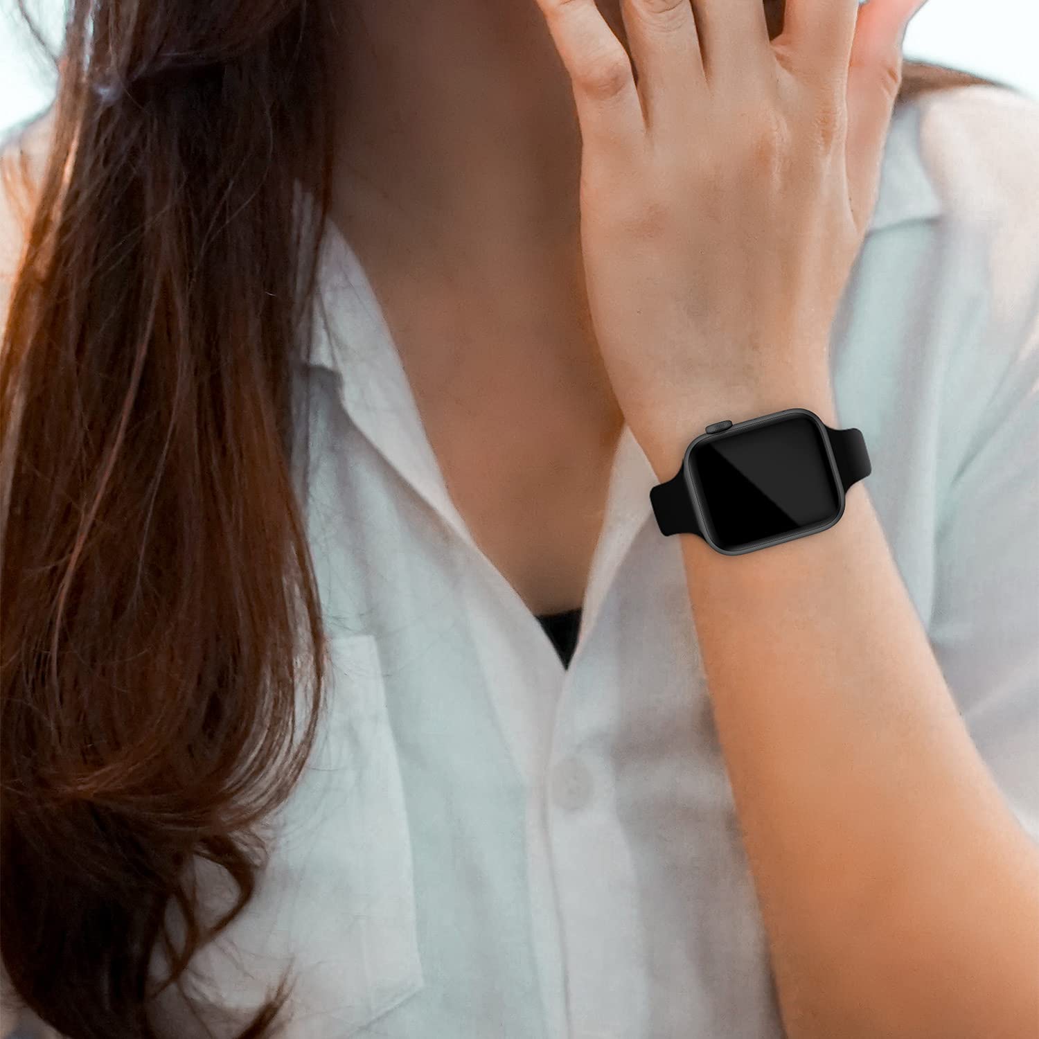 Acrbiutu Acrbiutu Thin Slim Band for Apple Watch 38mm to 49mm Replacement Silicone Sport Strap for iWatch Series 1 to 10 in Black - View 7 of 7