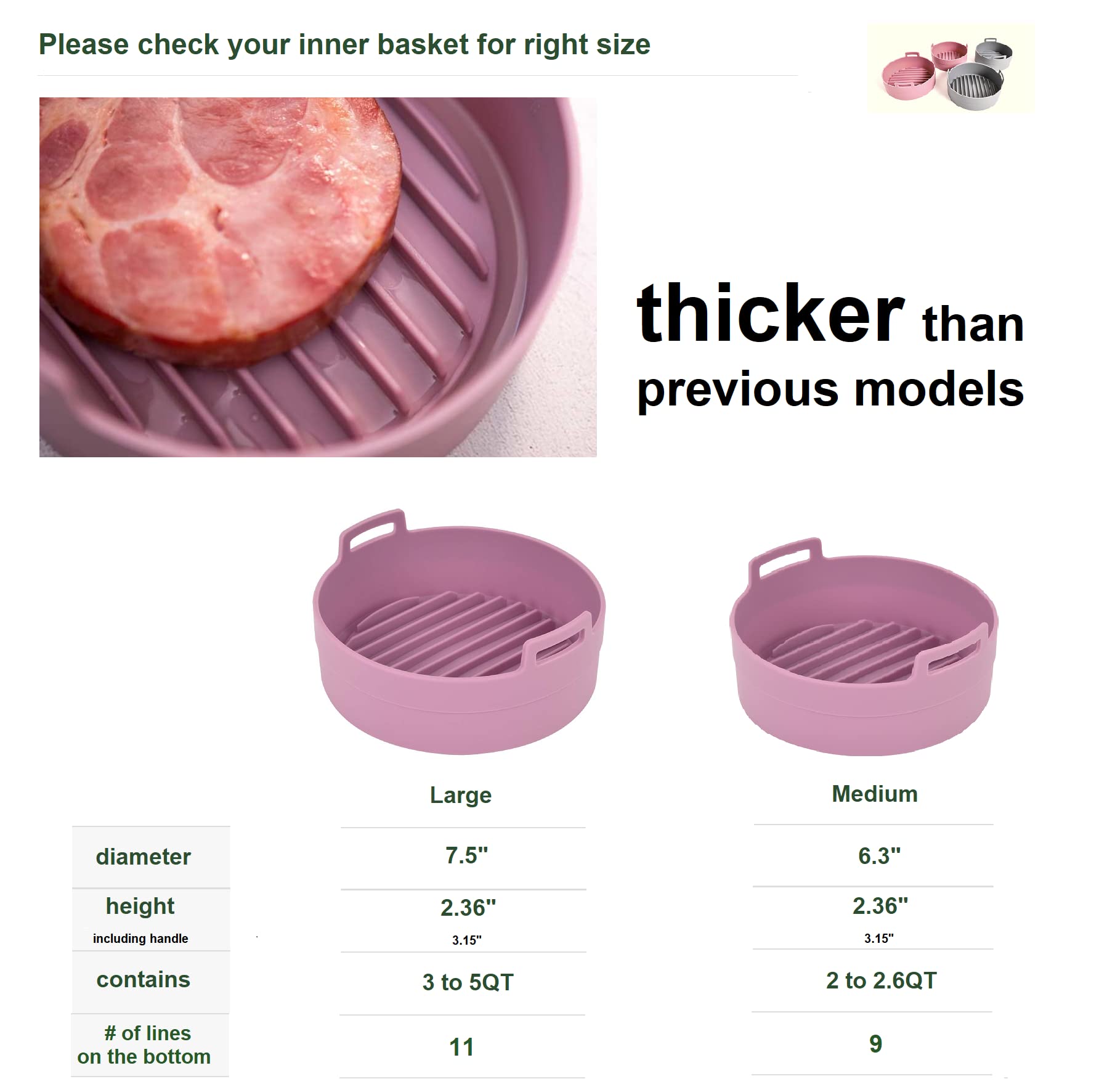 jNE Premium Air Fryer Silicone Pot Bowl Basket Food Safe Easy to Clean Replacement for Parchment Liners 6.3 Inches Pink - View 3 of 9