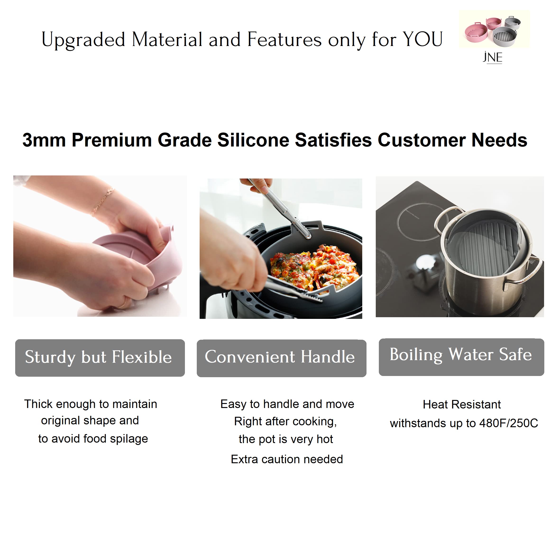 jNE Premium Air Fryer Silicone Pot Bowl Basket Food Safe Easy to Clean Replacement for Parchment Liners 6.3 Inches Pink - View 4 of 9