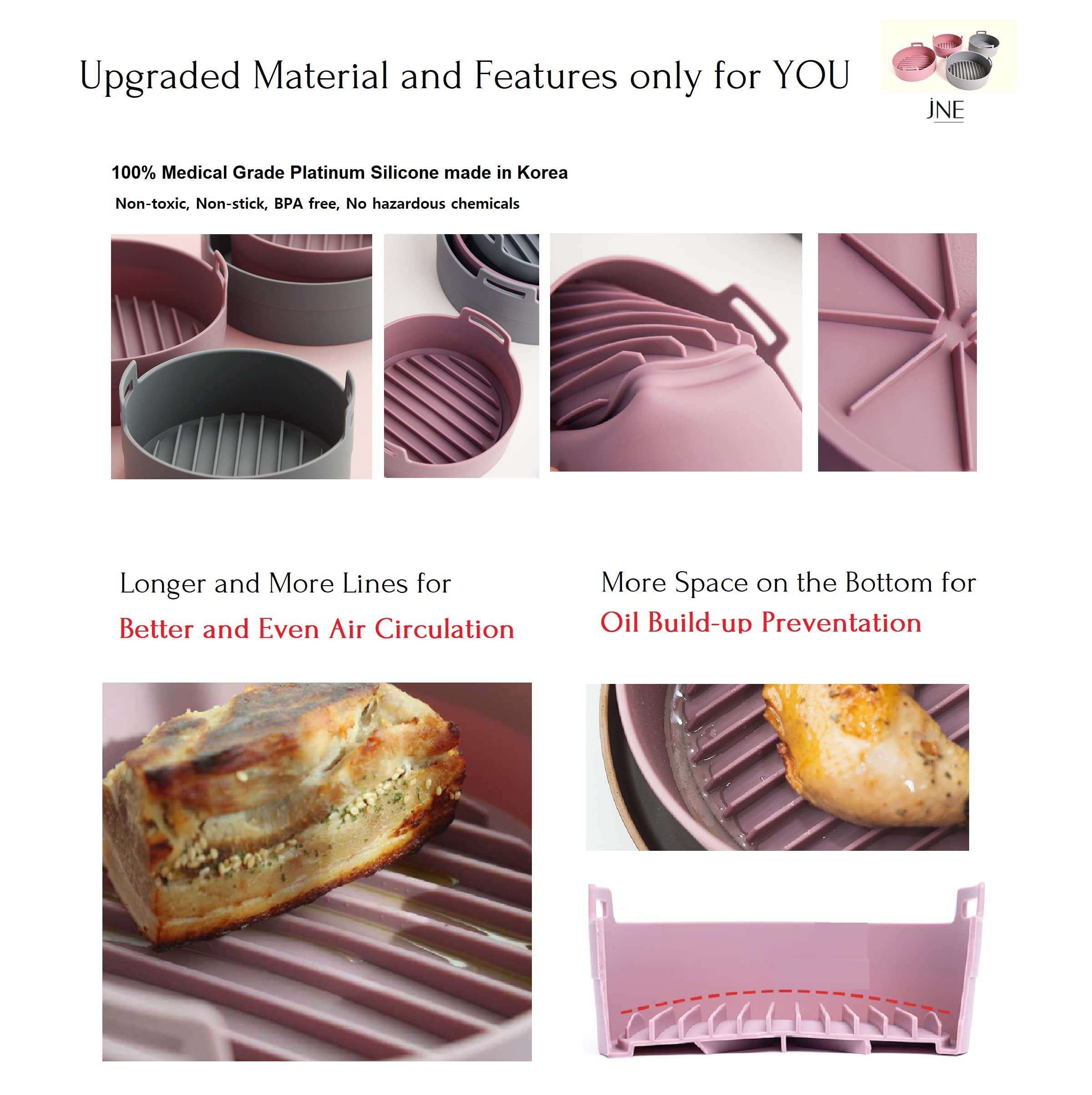 jNE Premium Air Fryer Silicone Pot Bowl Basket Food Safe Easy to Clean Replacement for Parchment Liners 6.3 Inches Pink - View 5 of 9