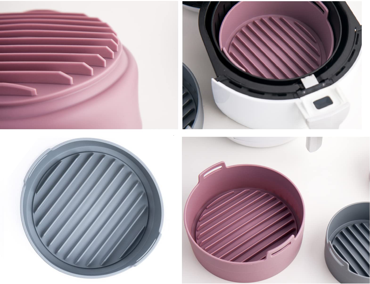 jNE Premium Air Fryer Silicone Pot Bowl Basket Food Safe Easy to Clean Replacement for Parchment Liners 6.3 Inches Pink - View 7 of 9
