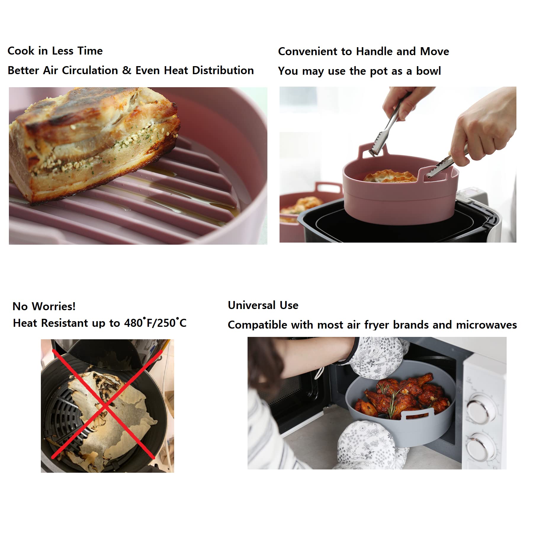 jNE Premium Air Fryer Silicone Pot Bowl Basket Food Safe Easy to Clean Replacement for Parchment Liners 6.3 Inches Pink - View 9 of 9