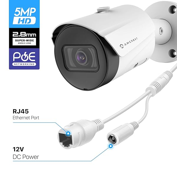 Amcrest Amcrest UltraHD 5MP Outdoor POE Camera 2592 x 1944p Bullet IP Security Camera, Outdoor IP67 Waterproof, 103° Viewing Angle, 2.8mm Lens, 98.4ft Night Vision, 5-Megapixel, IP5M-B1186EW-28MM (White) - View 10 of 11