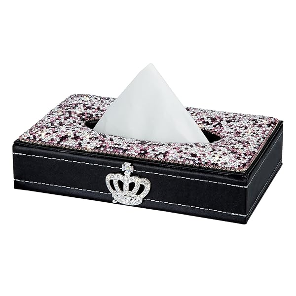 eing Elegant Purple Rectangle Tissue Box Cover - Bling Crystal Diamonds, Premium Leather for Car, Office & Home Decor