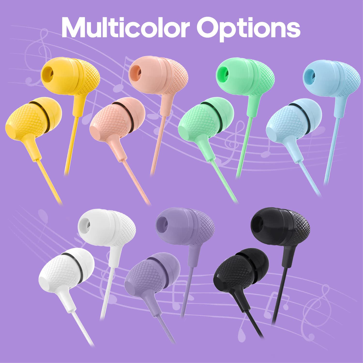 Wensdo Wensdo Wholesale Bulk Earbuds 50 Pack Multi Color Durable Headphones for Kids Students Teens and Adults Perfect for Classroom Use - View 2 of 7