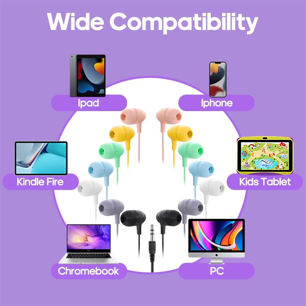 Wensdo Wensdo Wholesale Bulk Earbuds 50 Pack Multi Color Durable Headphones for Kids Students Teens and Adults Perfect for Classroom Use - View 5 of 7
