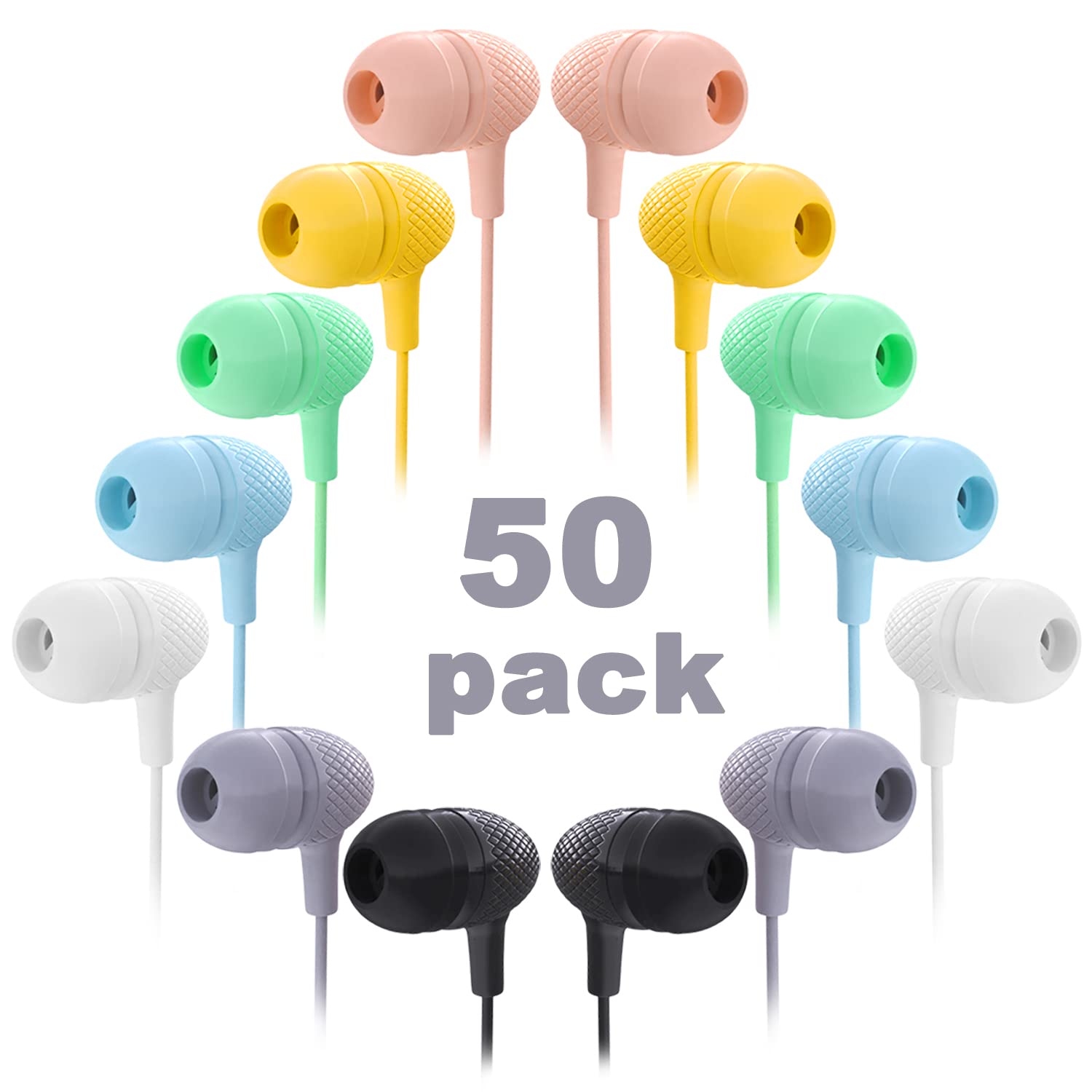 Wensdo Wensdo Wholesale Bulk Earbuds 50 Pack Multi Color Durable Headphones for Kids Students Teens and Adults Perfect for Classroom Use