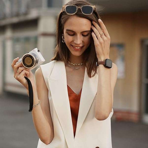 Moolia Stylish Moolia Leather Replacement Band for Fitbit Versa 4/3 & Sense 2 - Slim, Genuine Brown Strap for Women - View 5 of 8