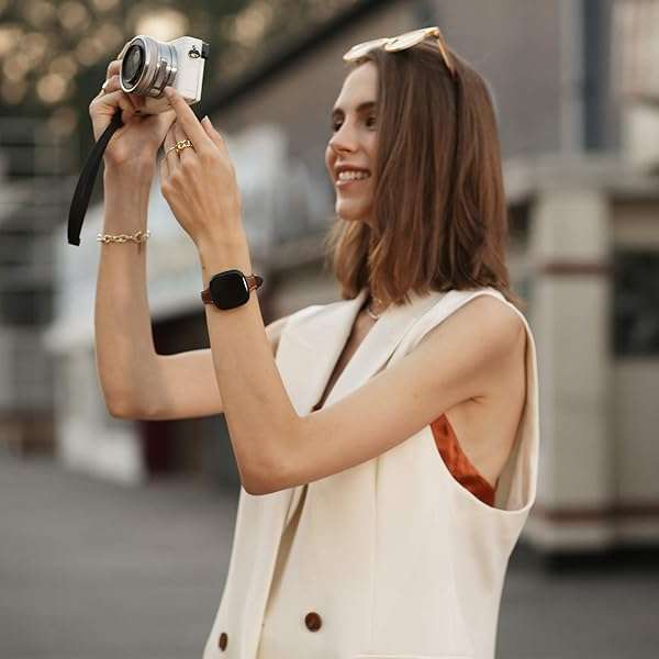 Moolia Stylish Moolia Leather Replacement Band for Fitbit Versa 4/3 & Sense 2 - Slim, Genuine Brown Strap for Women - View 6 of 8