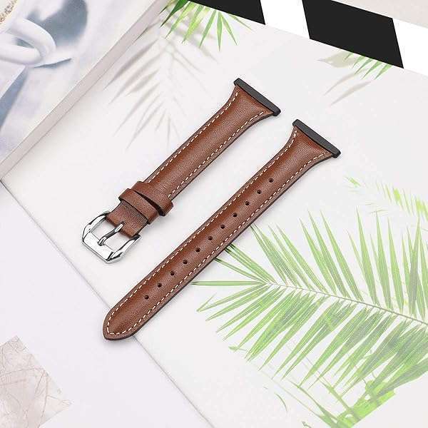 Moolia Stylish Moolia Leather Replacement Band for Fitbit Versa 4/3 & Sense 2 - Slim, Genuine Brown Strap for Women - View 8 of 8