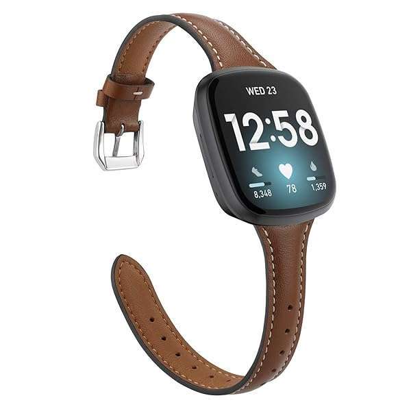 Moolia Stylish Moolia Leather Replacement Band for Fitbit Versa 4/3 & Sense 2 - Slim, Genuine Brown Strap for Women - View 3 of 8