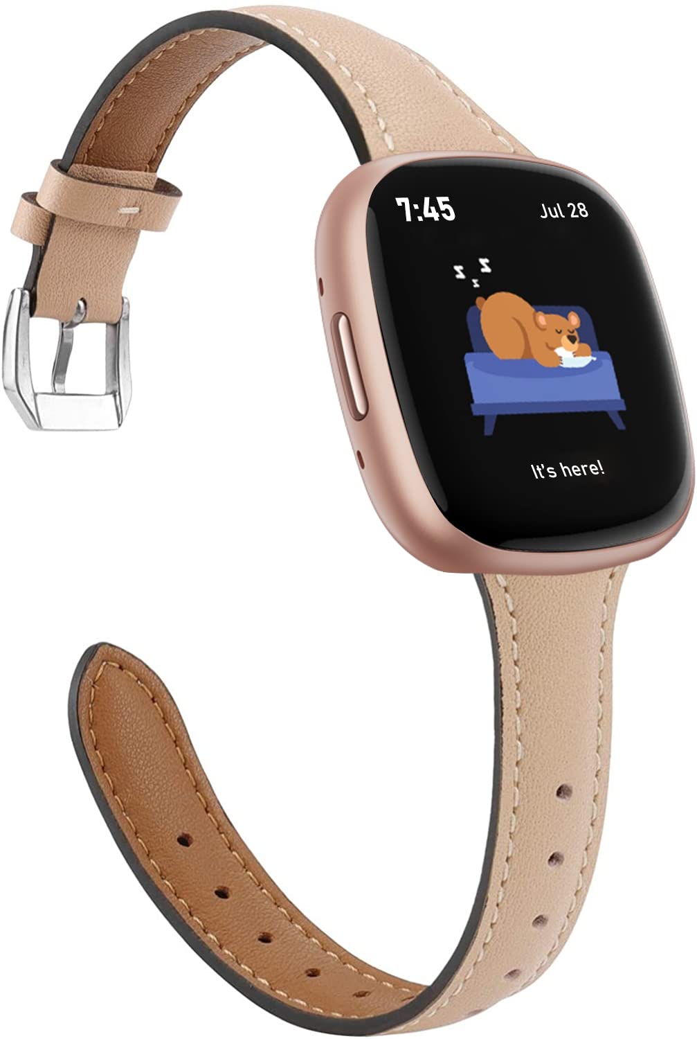 Moolia Moolia Slim Leather Replacement Strap for Fitbit Versa 4 Versa 3 Sense 2 Women Black Genuine Leather Wristband - View 9 of 9