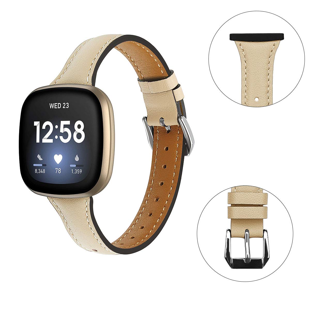 Moolia Stylish Moolia Leather Replacement Band for Fitbit Versa 4/3 & Sense 2 - Slim, Genuine Leather Strap for Women - View 3 of 6