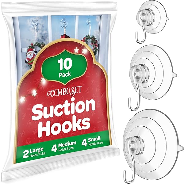 SEWANTA SEWANTA 10PK Suction Cup Hooks Set - Strong Window & Wall Hangers for Glass, Mirrors, Tiles - 2 Large, 4 Medium, 4 Small