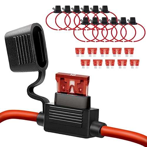 Qizpcer 10 Pack 16 AWG Inline Fuse Holders - 12V 10A Blade Fuse Holders for Reliable Protection