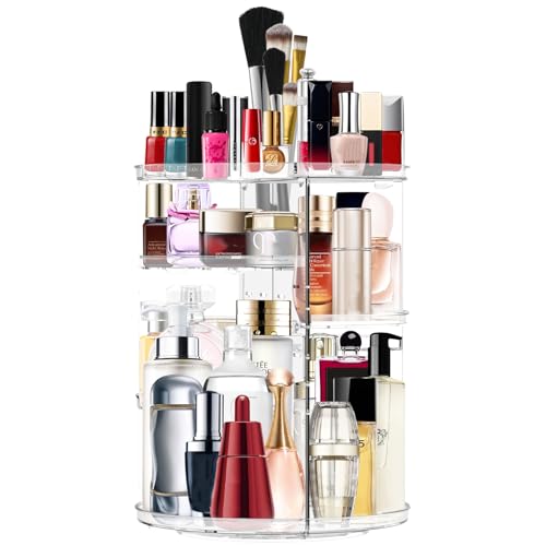 MISERWE 360 Rotating Makeup Organizer: Adjustable Carousel for Brushes & Cosmetics - Large Capacity Storage for Vanity