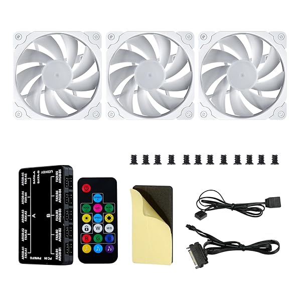 Vetroo Vetroo 3-Pack 120mm RGB PWM Computer Case Fans with Controller Hub - High Performance Cooling in White - View 9 of 10