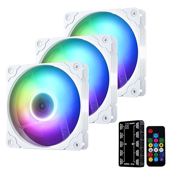 Vetroo Vetroo 3-Pack 120mm RGB PWM Computer Case Fans with Controller Hub - High Performance Cooling in White - View 2 of 10