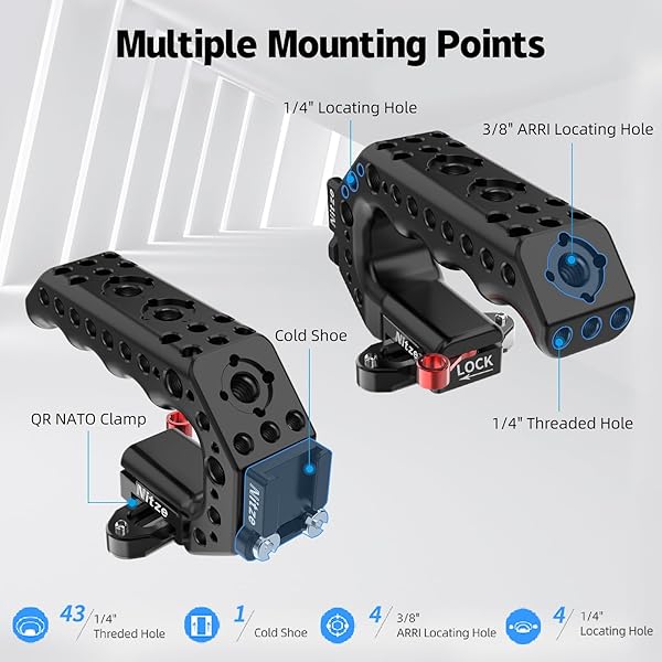 Nitze Buy Nitze NATO Handle: Mini Camera Top Handle with Quick Release Clamp & Cold Shoe Adapter for Rigs - PA28M-AK - View 4 of 9