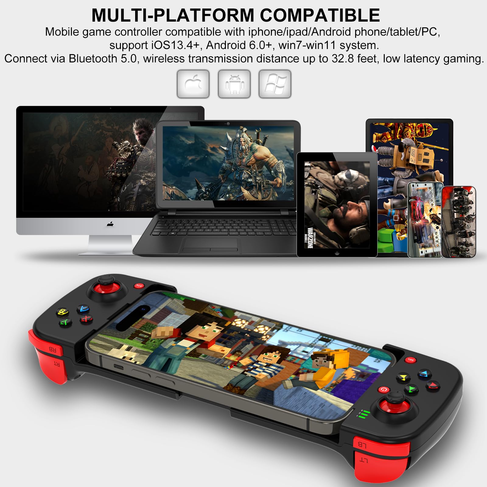 arVin arVin Wireless Gaming Controller for iPhone iPad Android Samsung PC Gamepad with Back Button Bluetooth 5.0 Low Latency for CODM Diablo Immortal - View 2 of 8