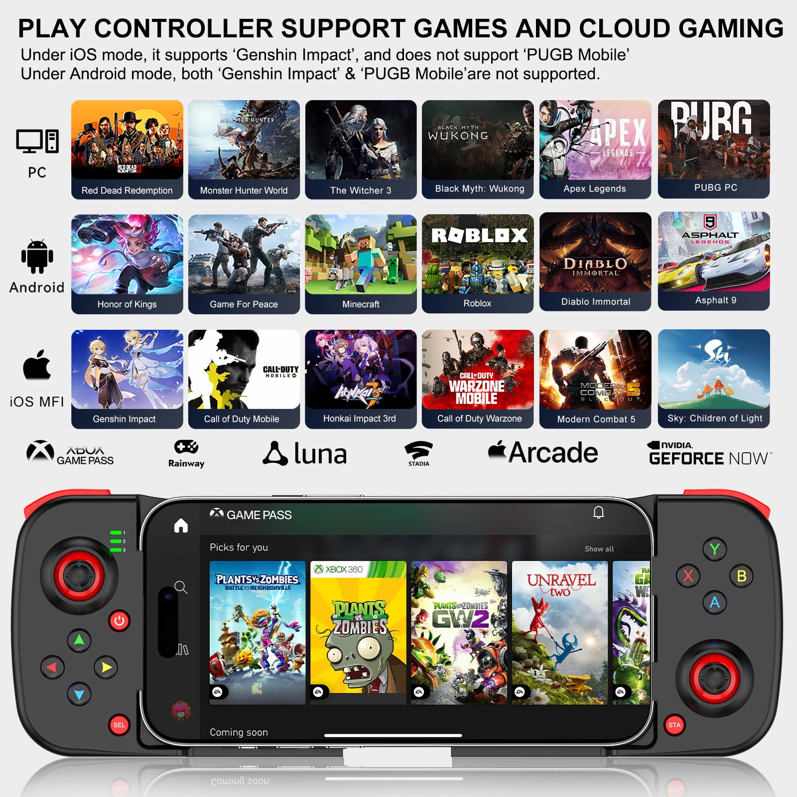 arVin arVin Wireless Gaming Controller for iPhone iPad Android Samsung PC Gamepad with Back Button Bluetooth 5.0 Low Latency for CODM Diablo Immortal - View 6 of 8