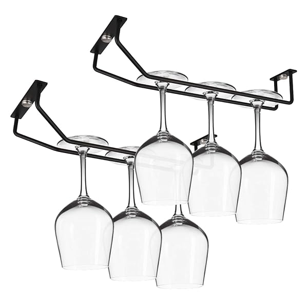 Yimerlen "Yimerlen 10.8" Black Wine Glass Rack - Under Cabinet Stemware Holder (2 Pack) for Kitchen Storage"