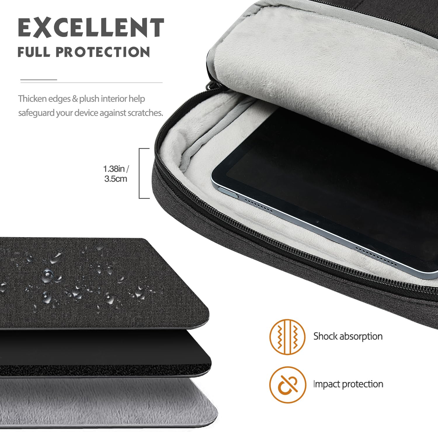 MoKo MoKo Laptop Sleeve Bag for 13.3-14 Inch Fits MacBook Pro M3 M2 Air 13.6 Surface Pro 9 8 Black Gray Notebook Carrying Case with Pocket - View 3 of 9