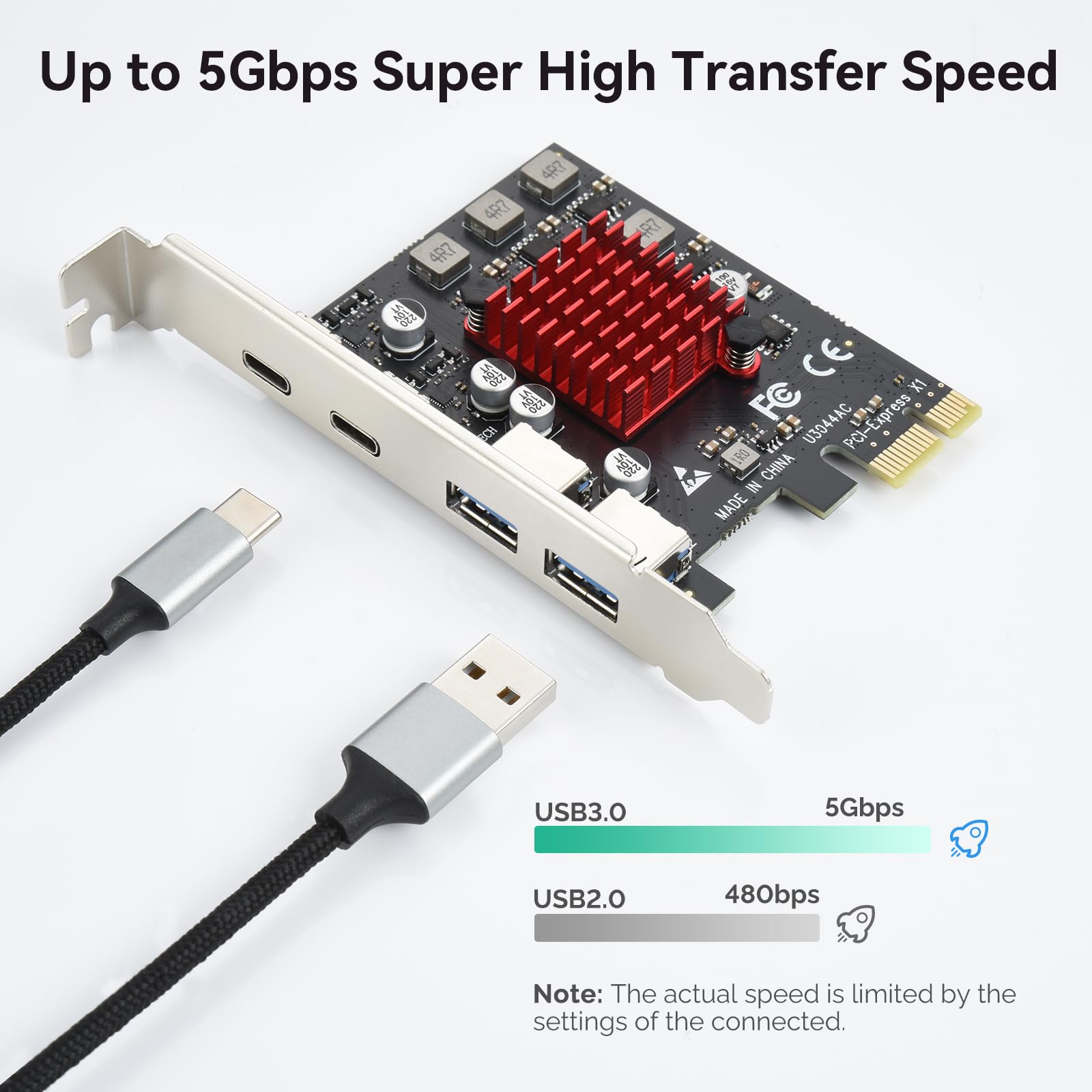 ELUTENG ELUTENG 4 Ports USB 3.1 PCIe Expansion Card with 2 USB-A and 2 Type-C Ports for Desktop PC Compatible with Windows 11 10 8 7 XP Vista - View 3 of 9