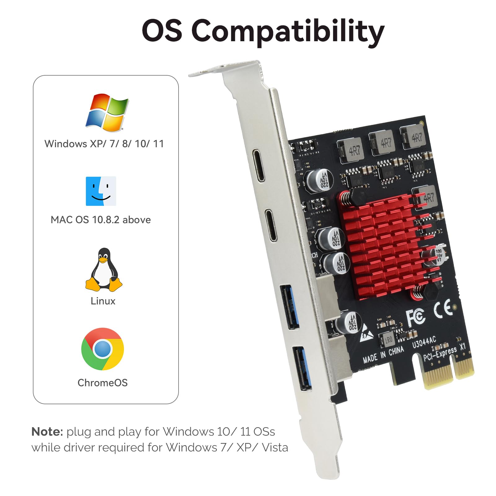 ELUTENG ELUTENG 4 Ports USB 3.1 PCIe Expansion Card with 2 USB-A and 2 Type-C Ports for Desktop PC Compatible with Windows 11 10 8 7 XP Vista - View 7 of 9