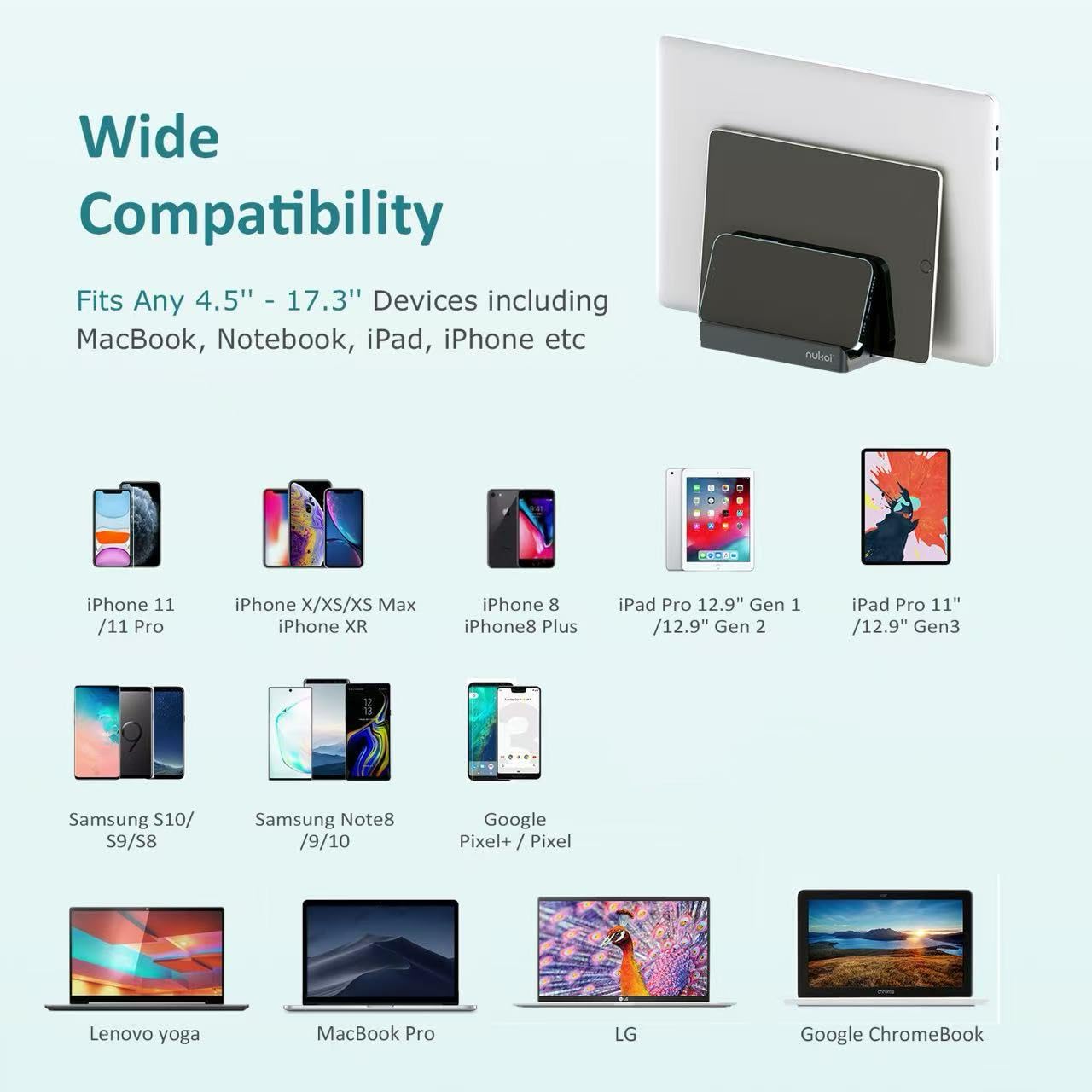 Nukoi Nukoi Vertical Laptop Stand Adjustable Aluminum Holder with Anti-Tip Silicone for Laptops Tablets and Phones Up to 17.3 Inches Gray - View 2 of 7