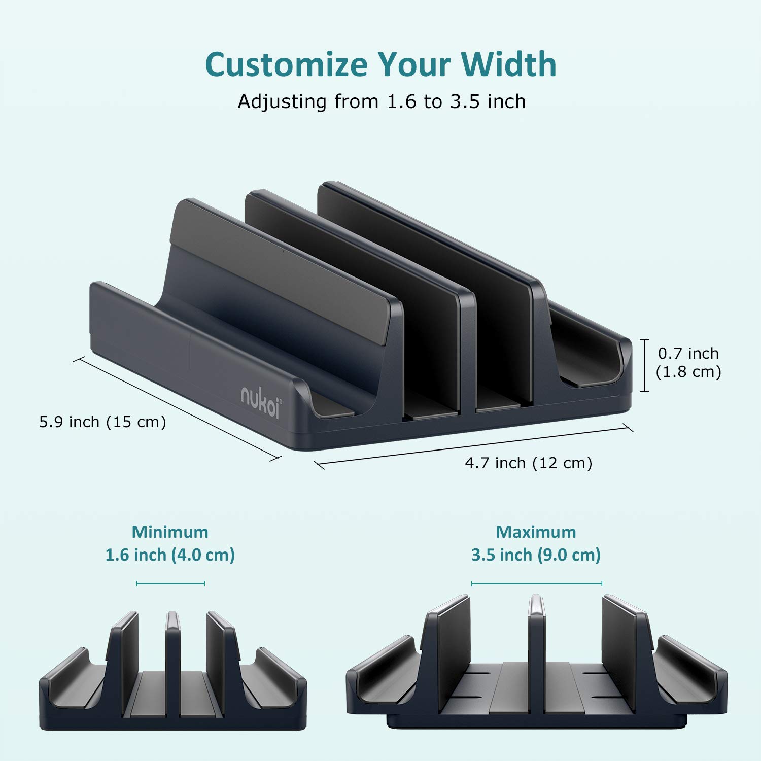 Nukoi Nukoi Vertical Laptop Stand Adjustable Aluminum Holder with Anti-Tip Silicone for Laptops Tablets and Phones Up to 17.3 Inches Gray - View 3 of 7