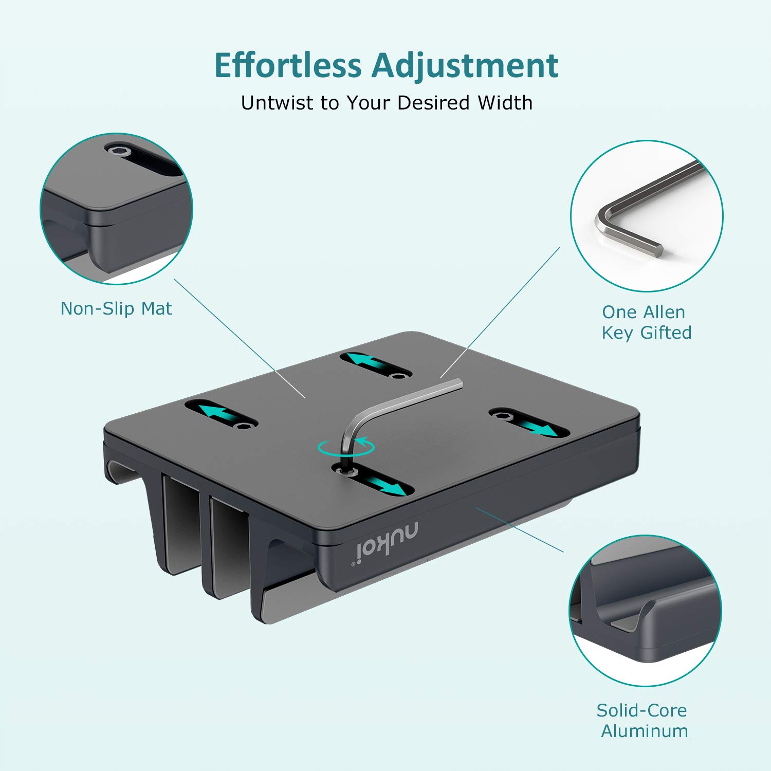 Nukoi Nukoi Vertical Laptop Stand Adjustable Aluminum Holder with Anti-Tip Silicone for Laptops Tablets and Phones Up to 17.3 Inches Gray - View 6 of 7