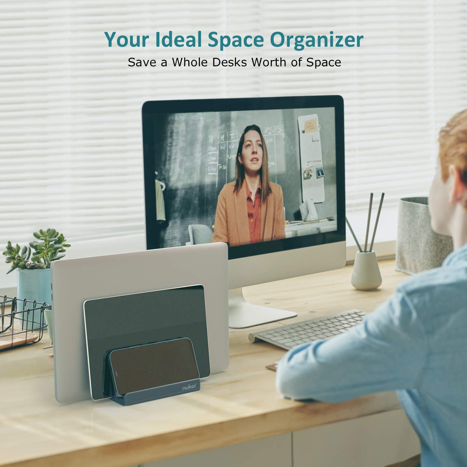 Nukoi Nukoi Vertical Laptop Stand Adjustable Aluminum Holder with Anti-Tip Silicone for Laptops Tablets and Phones Up to 17.3 Inches Gray - View 7 of 7