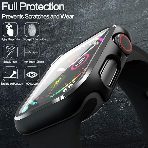 SuperGuardZ SuperGuardZ Heavy Duty Slim Shockproof Case and Tempered Glass Screen Protector for Apple Watch SE 2022 2020 Series 6 5 4 44mm Black - View 7 of 9