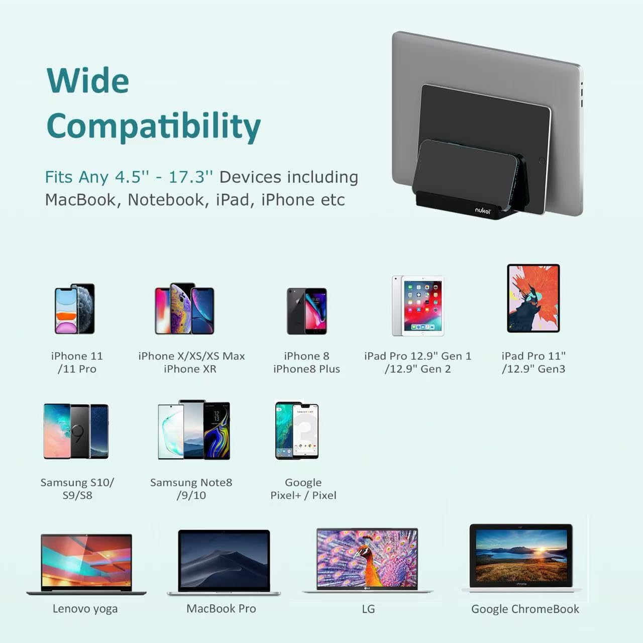 Nukoi Nukoi Vertical Laptop Stand Adjustable Aluminum Holder for Laptops Tablets and Phones Fits Up to 17.3 Inches Black - View 2 of 7