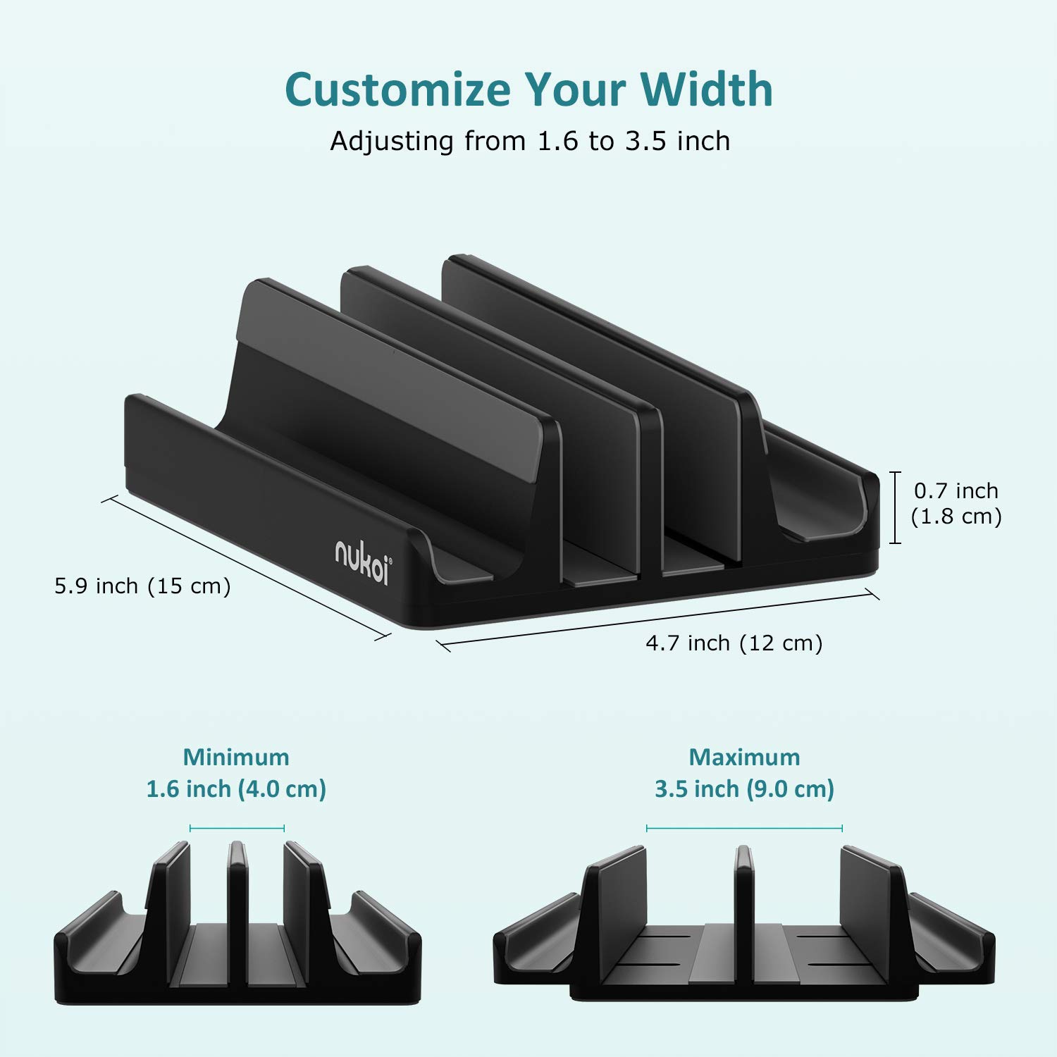 Nukoi Nukoi Vertical Laptop Stand Adjustable Aluminum Holder for Laptops Tablets and Phones Fits Up to 17.3 Inches Black - View 3 of 7