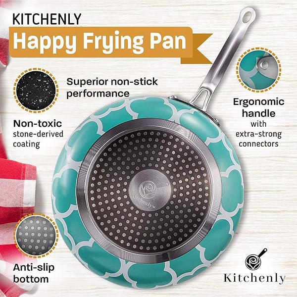 KITCHENLY KITCHENLY Nonstick Frying Pan Set with Lids 9.5 and 11 inch Granite Marble Coating Compatible with Electric Gas Induction Turquoise 2 Pack - View 8 of 8