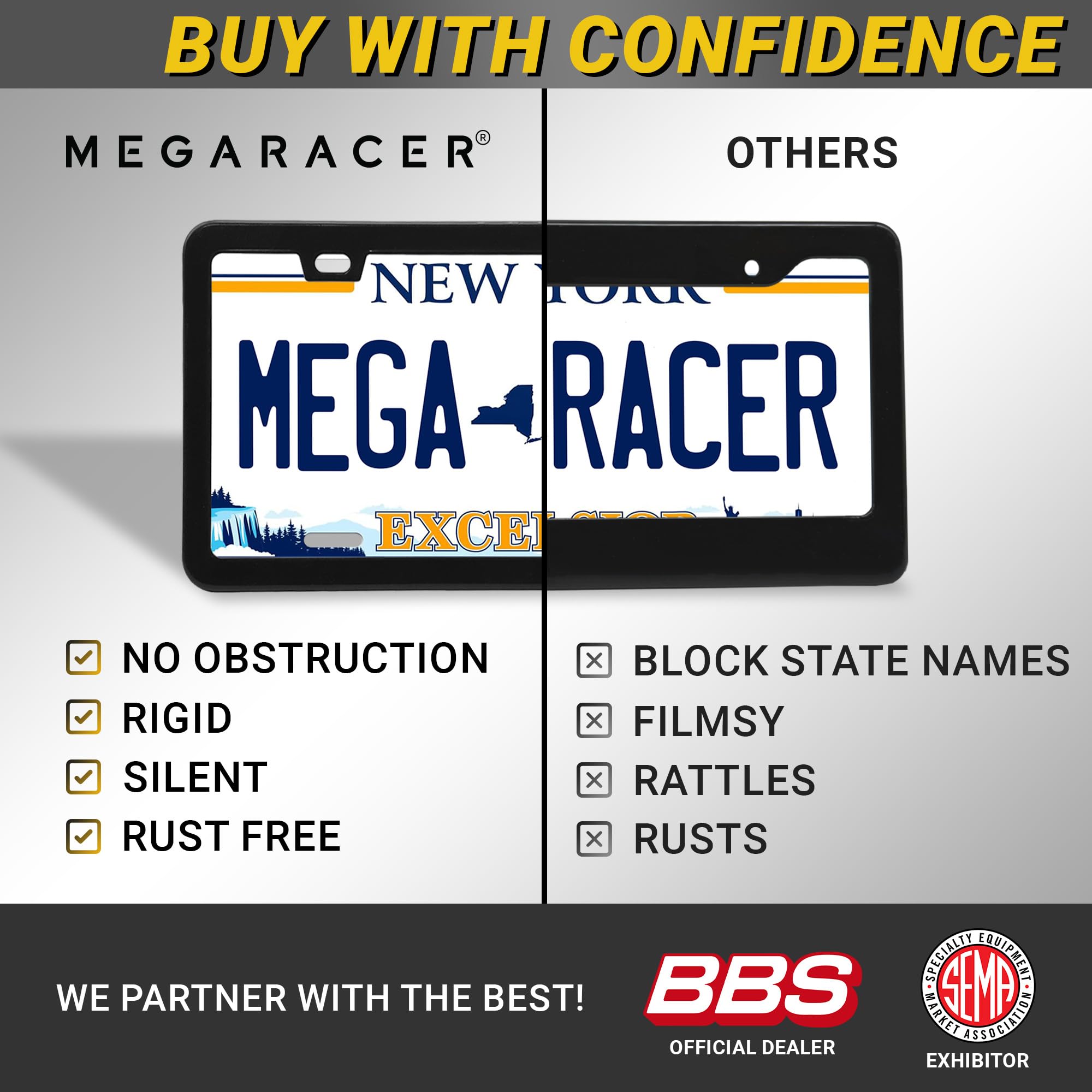 Mega Racer Slim Matte Black Metal License Plate Frame Thin Car Holder for Men and Women All Black Tag Frame 1 Pack - View 8 of 9