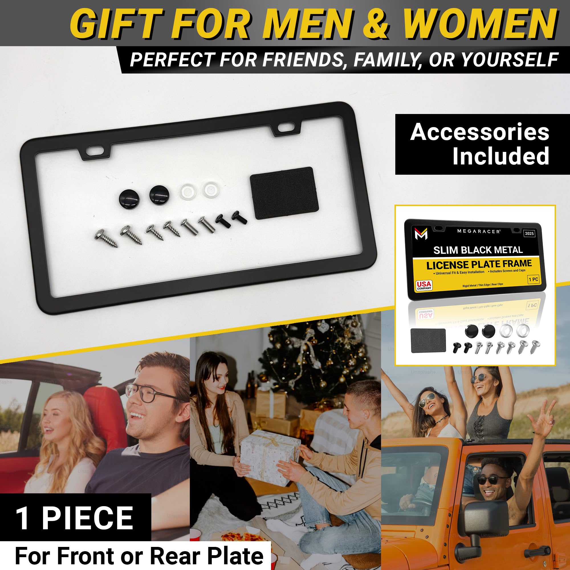 Mega Racer Slim Matte Black Metal License Plate Frame Thin Car Holder for Men and Women All Black Tag Frame 1 Pack - View 9 of 9