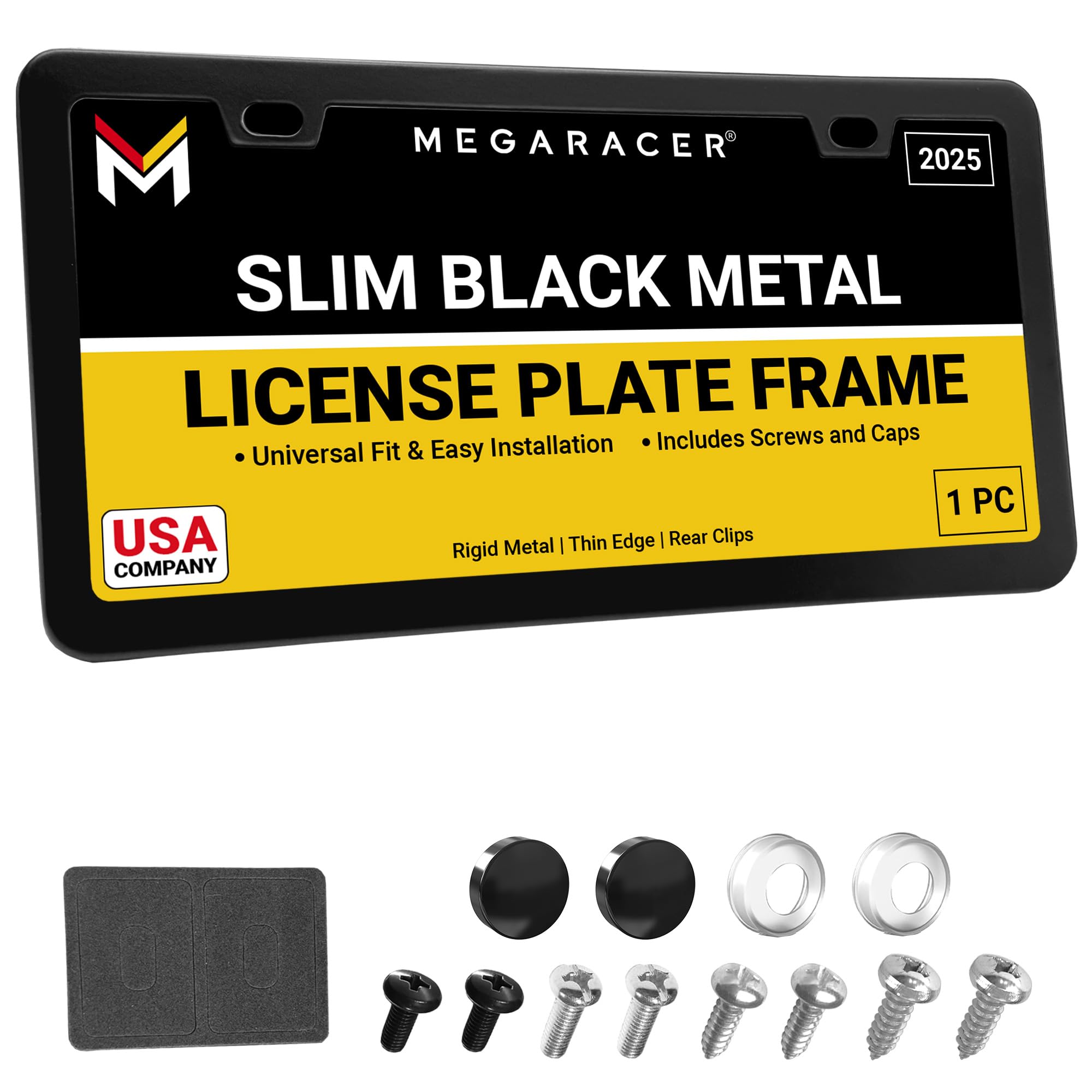 Slim Matte Black Metal License Plate Frame Thin Car Holder for Men and Women All Black Tag Frame 1 Pack