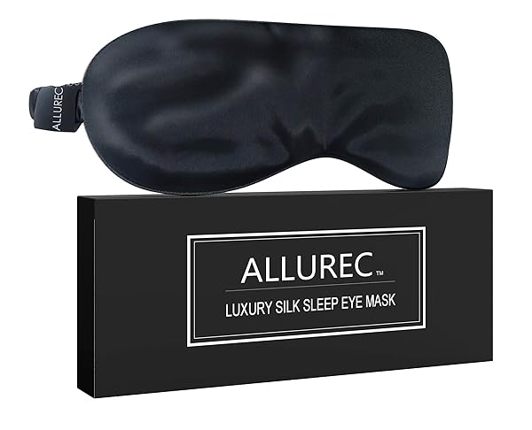 JOYAL BEAUTY Allurec Luxury 100% Pure Mulberry Silk Sleep Eye Mask Top Grade 6A 22 Momme Soft Comfortable Hypoallergenic Anti-Aging Black